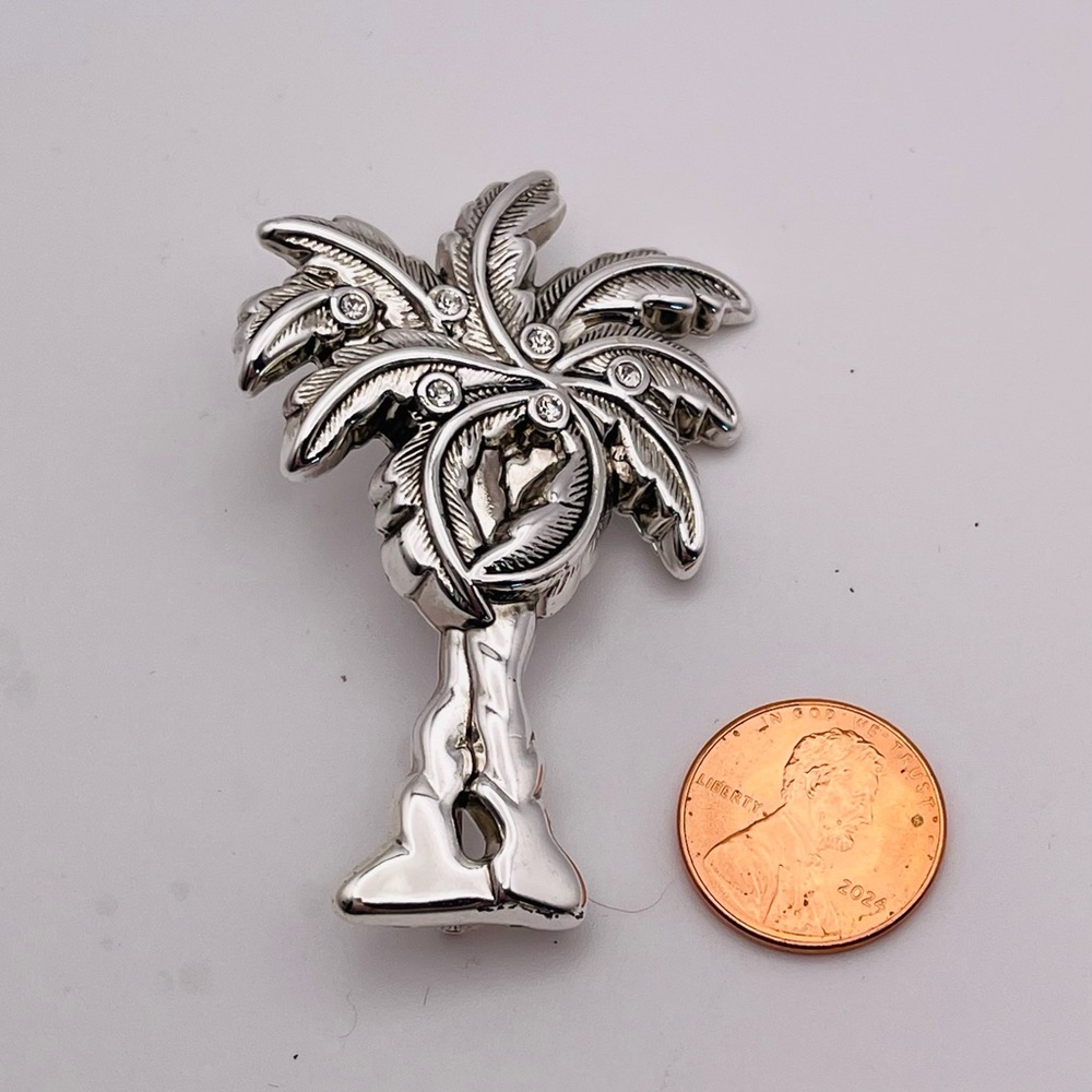 Statement Polished Silver Tone Palm Tree Brooch Pendant by Best - Picture 8 of 13